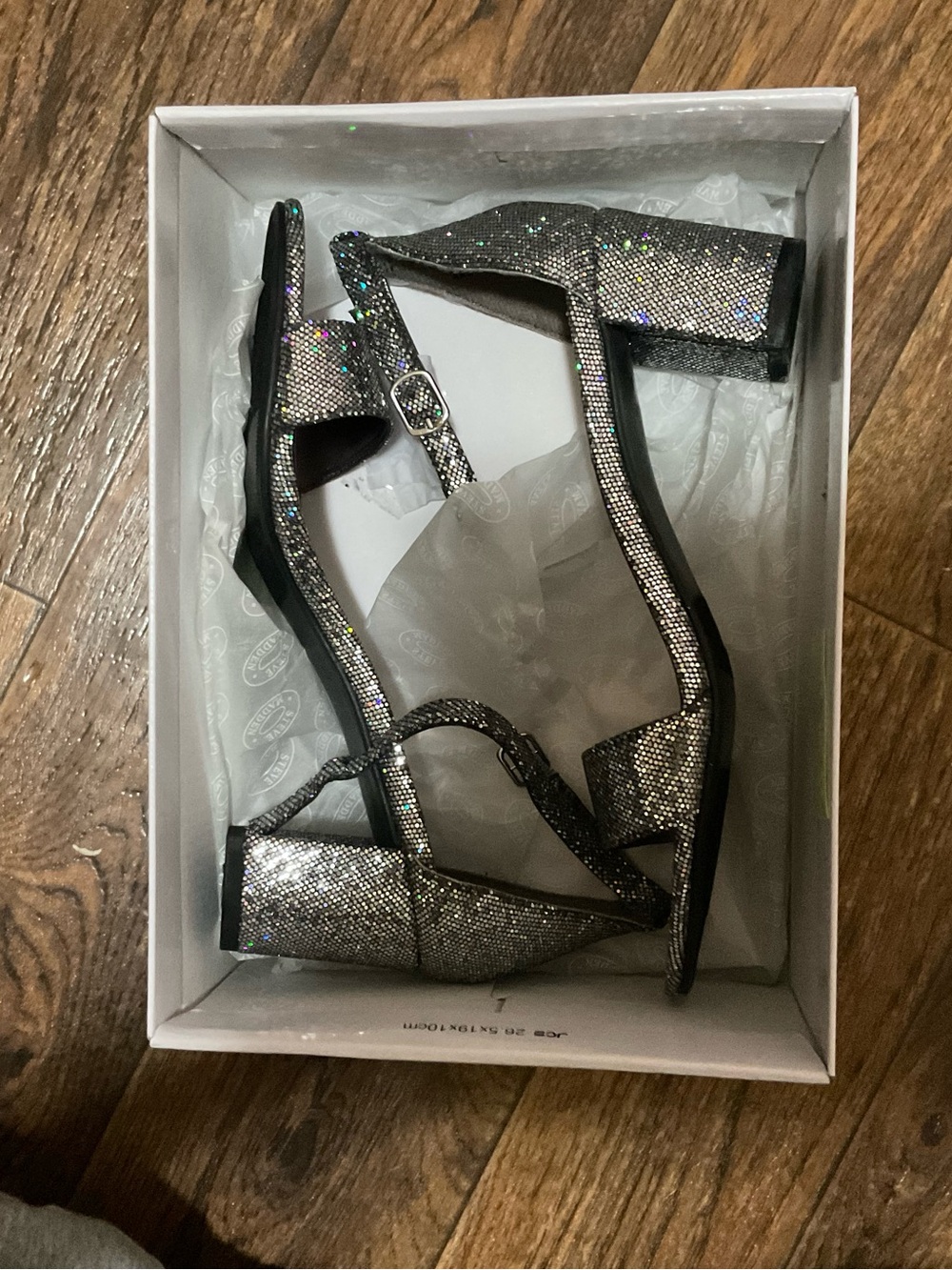 Steve Madden Metallic Glitter Block Heel Sandals - Silver
